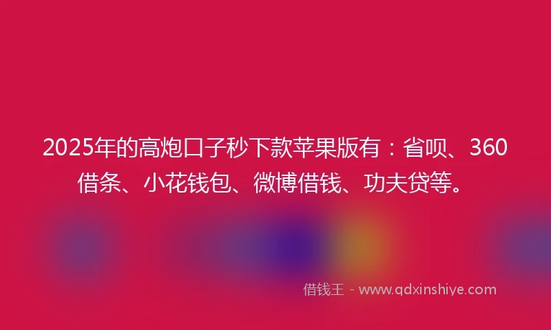 2025年的高炮口子秒下款苹果版有：省呗、360借条、小花钱包、微博借钱、功夫贷等。