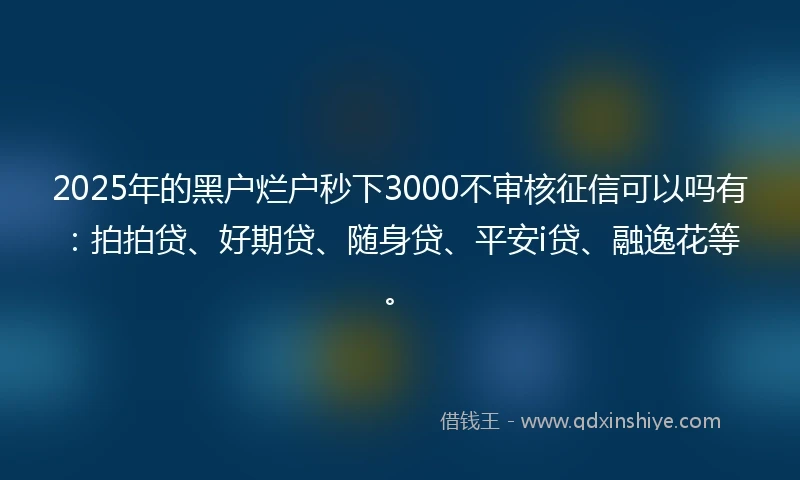 2025年的黑户烂户秒下3000不审核征信可以吗有：拍拍贷、好期贷、随身贷、平安i贷、融逸花等。