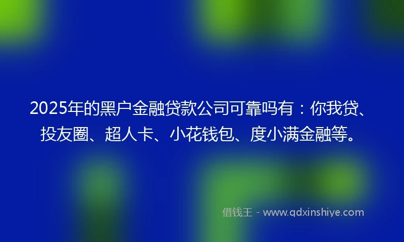 2025年的黑户金融贷款公司可靠吗有：你我贷、投友圈、超人卡、小花钱包、度小满金融等。