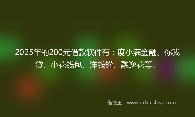 2025年的200元借款软件有：度小满金融、你我贷、小花钱包、洋钱罐、融逸花等。