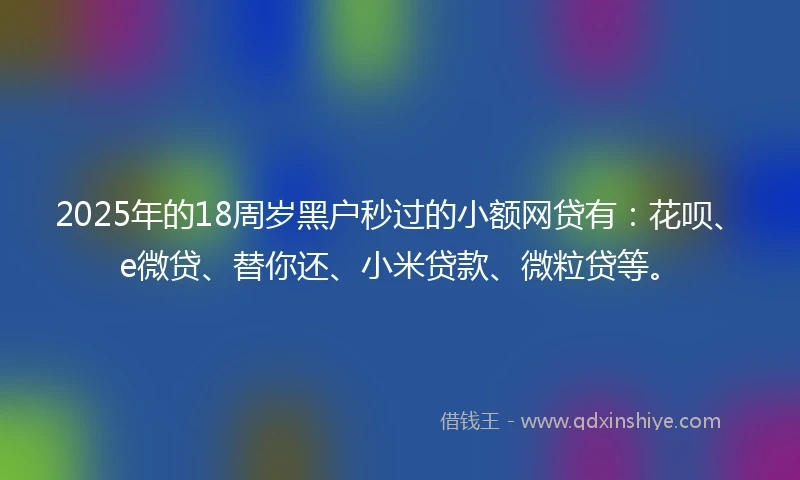 2025年的18周岁黑户秒过的小额网贷有：花呗、e微贷、替你还、小米贷款、微粒贷等。