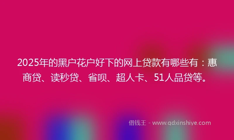 2025年的黑户花户好下的网上贷款有哪些有：惠商贷、读秒贷、省呗、超人卡、51人品贷等。