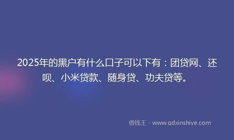 2025年的黑户有什么口子可以下有：团贷网、还呗、小米贷款、随身贷、功夫贷等。