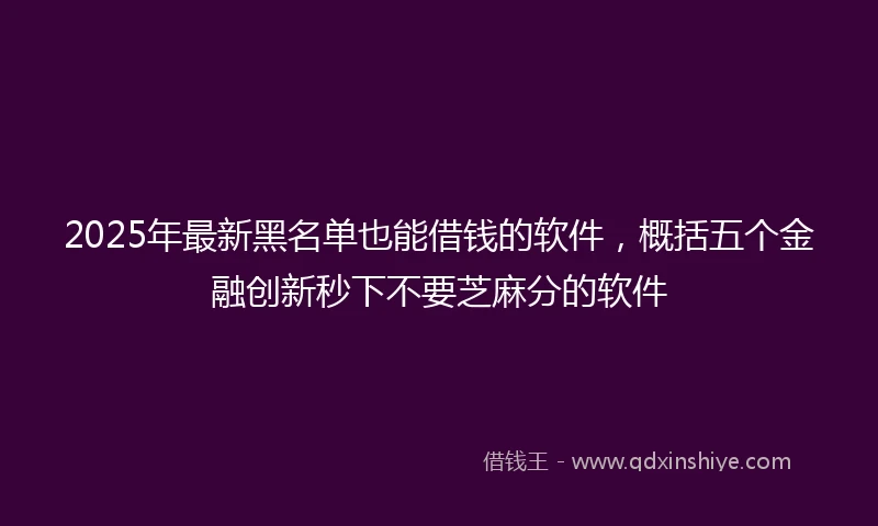2025年最新黑名单也能借钱的软件，概括五个金融创新秒下不要芝麻分的软件