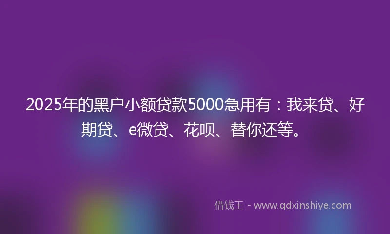 2025年的黑户小额贷款5000急用有：我来贷、好期贷、e微贷、花呗、替你还等。