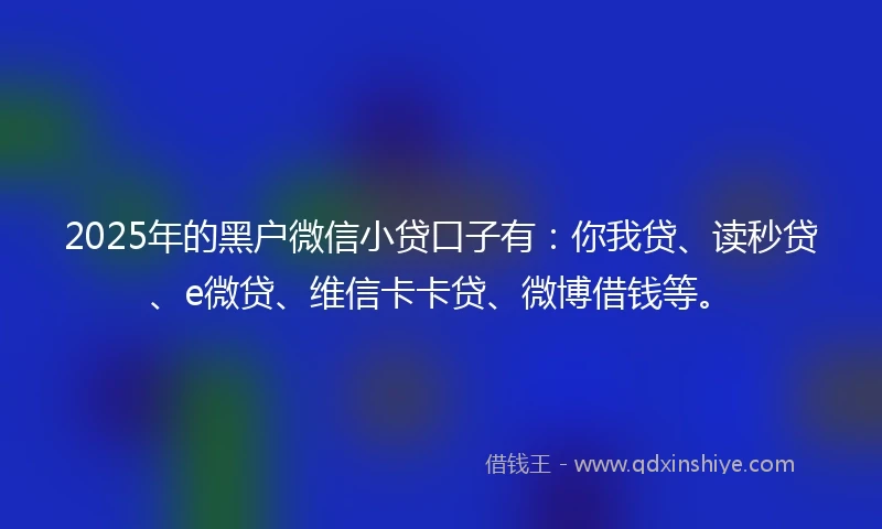 2025年的黑户微信小贷口子有：你我贷、读秒贷、e微贷、维信卡卡贷、微博借钱等。