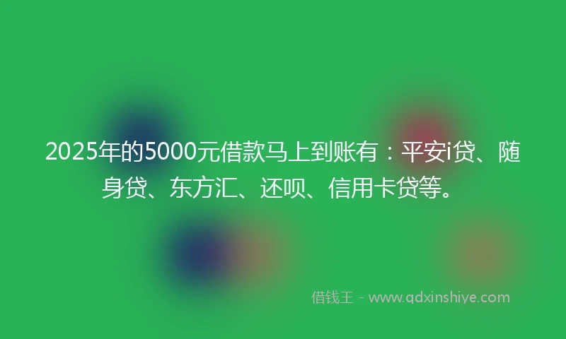 2025年的5000元借款马上到账有：平安i贷、随身贷、东方汇、还呗、信用卡贷等。