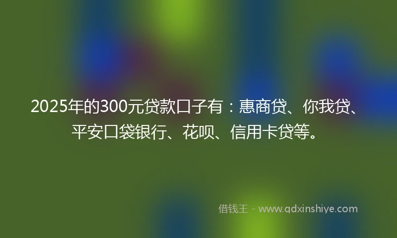 2025年的300元贷款口子有：惠商贷、你我贷、平安口袋银行、花呗、信用卡贷等。