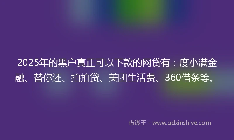 2025年的黑户真正可以下款的网贷有：度小满金融、替你还、拍拍贷、美团生活费、360借条等。