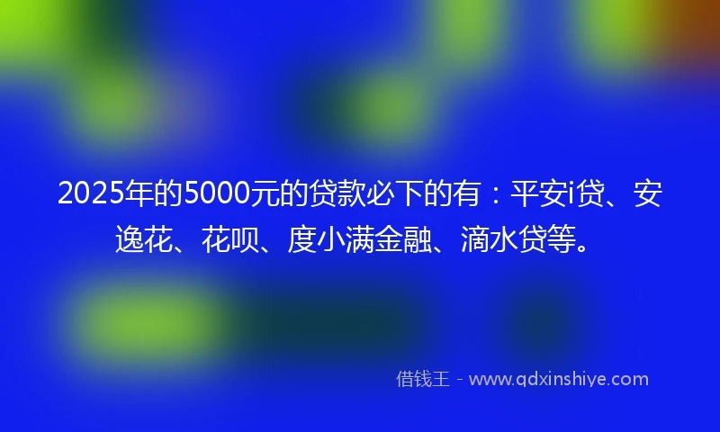 2025年的5000元的贷款必下的有:平安i贷、安逸花、花呗、度小满金融、滴水贷等。