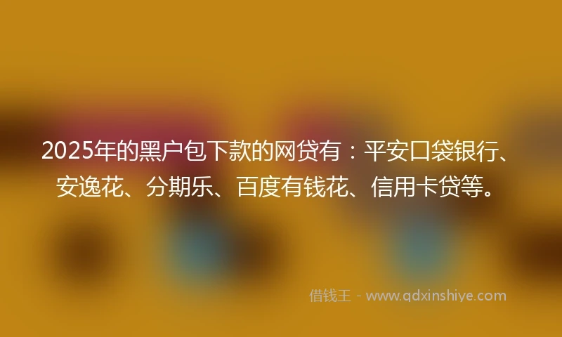 2025年的黑户包下款的网贷有：平安口袋银行、安逸花、分期乐、百度有钱花、信用卡贷等。