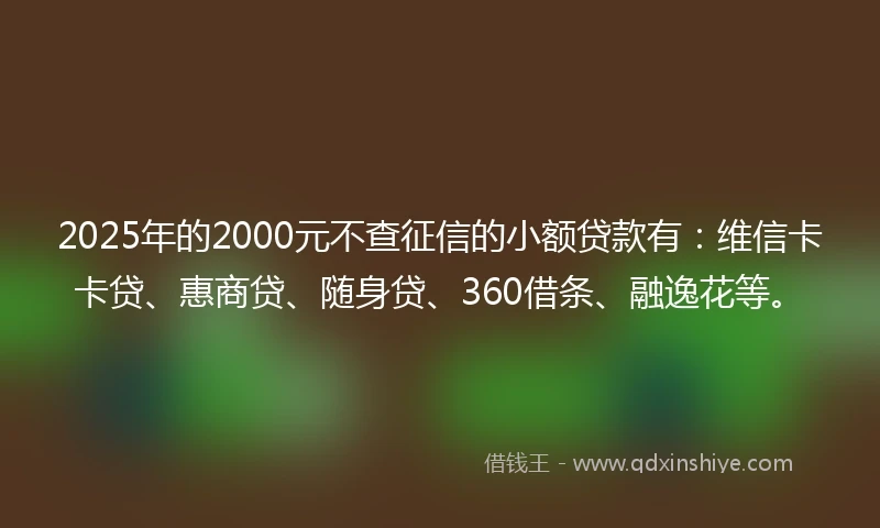 2025年的2000元不查征信的小额贷款有：维信卡卡贷、惠商贷、随身贷、360借条、融逸花等。