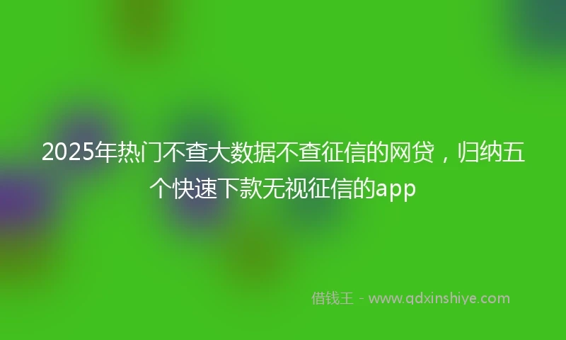 2025年热门不查大数据不查征信的网贷，归纳五个快速下款无视征信的app