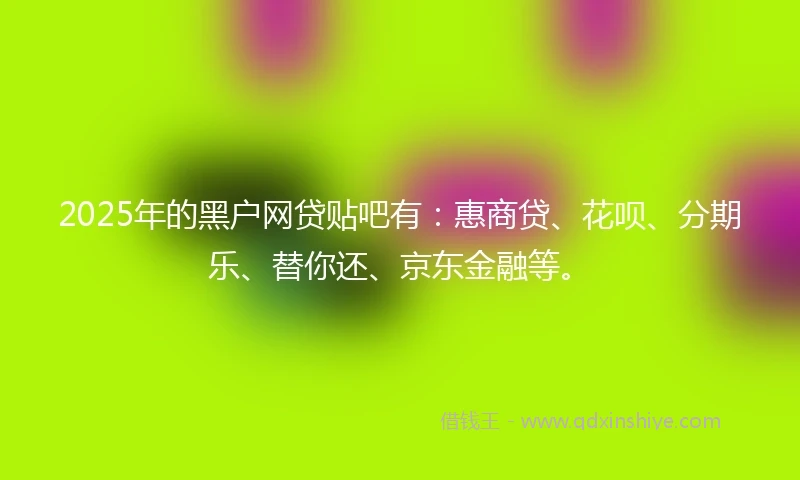 2025年的黑户网贷贴吧有：惠商贷、花呗、分期乐、替你还、京东金融等。