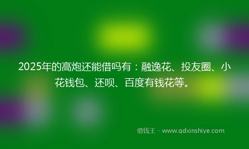 2025年的高炮还能借吗有:融逸花、投友圈、小花钱包、还呗、百度有钱花等。