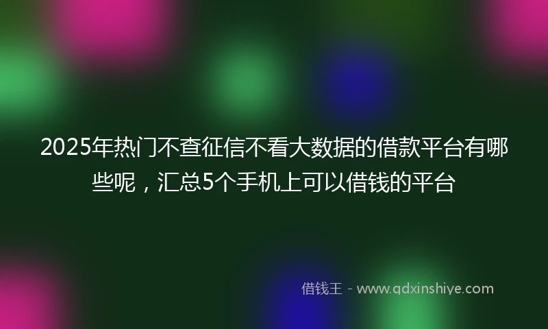 2025年热门不查征信不看大数据的借款平台有哪些呢，汇总5个手机上可以借钱的平台