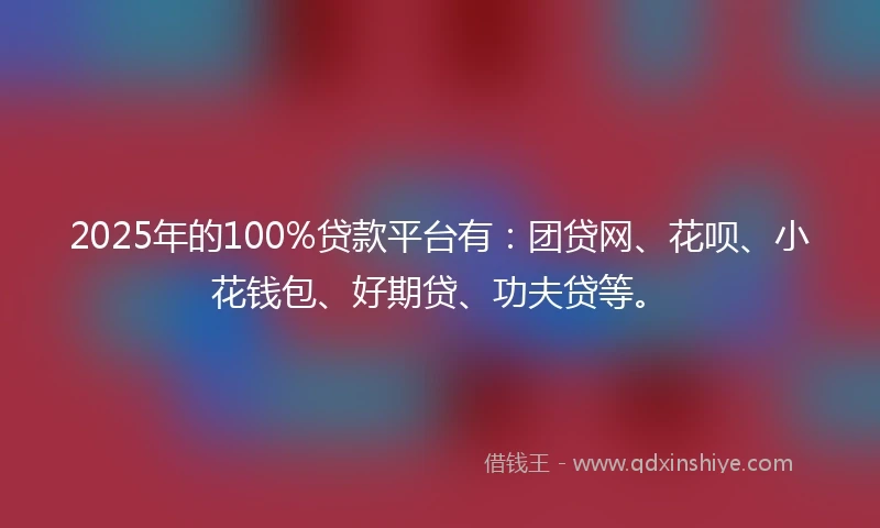 2025年的100%贷款平台有：团贷网、花呗、小花钱包、好期贷、功夫贷等。