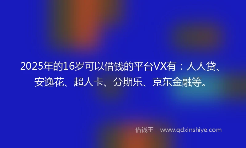 2025年的16岁可以借钱的平台VX有：人人贷、安逸花、超人卡、分期乐、京东金融等。