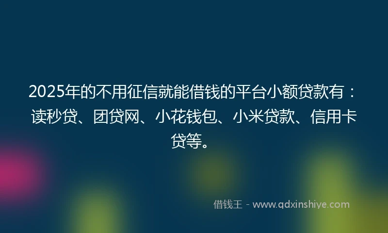 2025年的不用征信就能借钱的平台小额贷款有：读秒贷、团贷网、小花钱包、小米贷款、信用卡贷等。