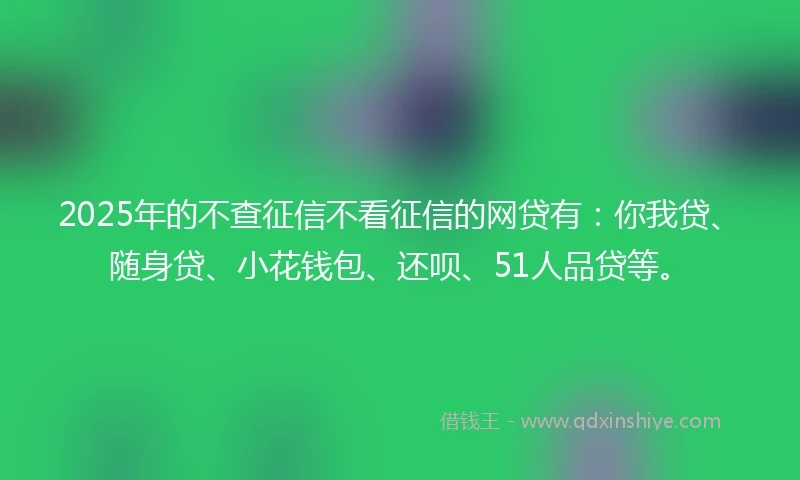 2025年的不查征信不看征信的网贷有:你我贷、随身贷、小花钱包、还呗、51人品贷等。