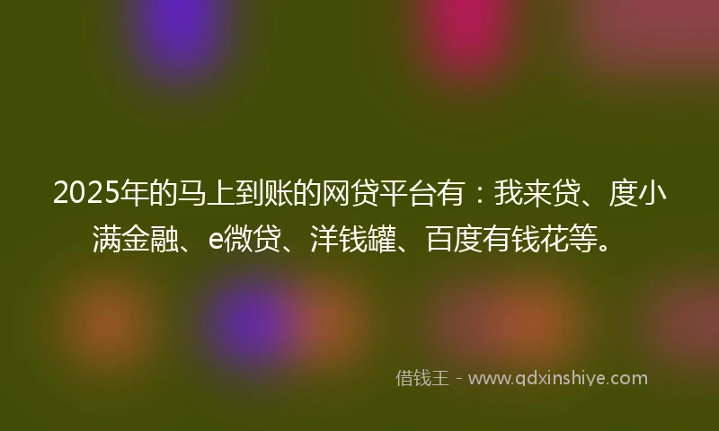 2025年的马上到账的网贷平台有：我来贷、度小满金融、e微贷、洋钱罐、百度有钱花等。