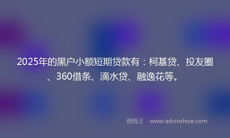 2025年的黑户小额短期贷款有：柯基贷、投友圈、360借条、滴水贷、融逸花等。