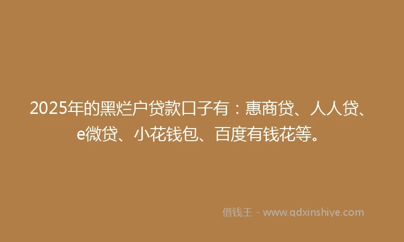 2025年的黑烂户贷款口子有：惠商贷、人人贷、e微贷、小花钱包、百度有钱花等。