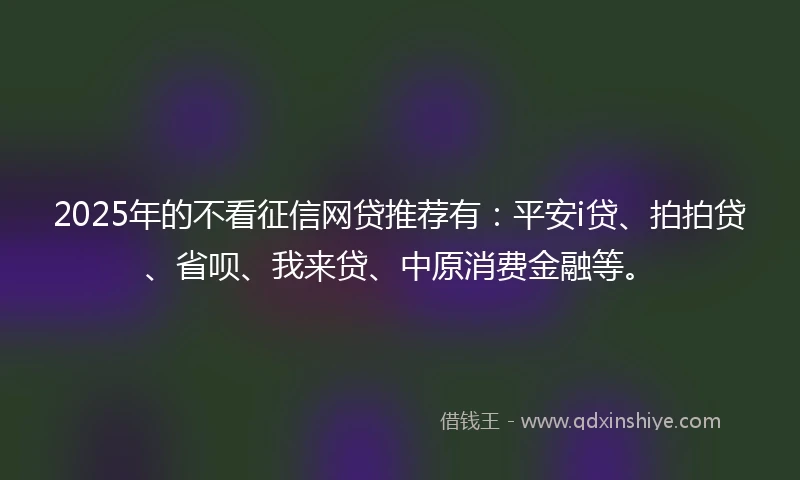 2025年的不看征信网贷推荐有：平安i贷、拍拍贷、省呗、我来贷、中原消费金融等。