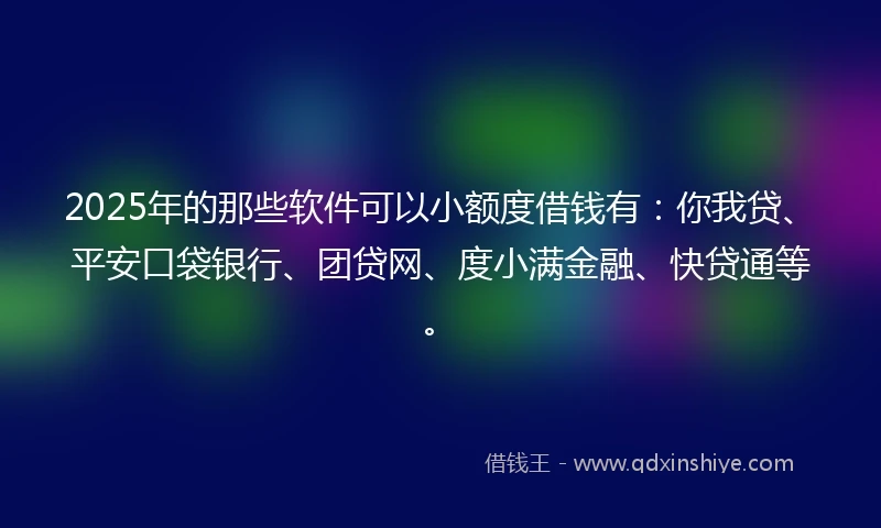 2025年的那些软件可以小额度借钱有：你我贷、平安口袋银行、团贷网、度小满金融、快贷通等。