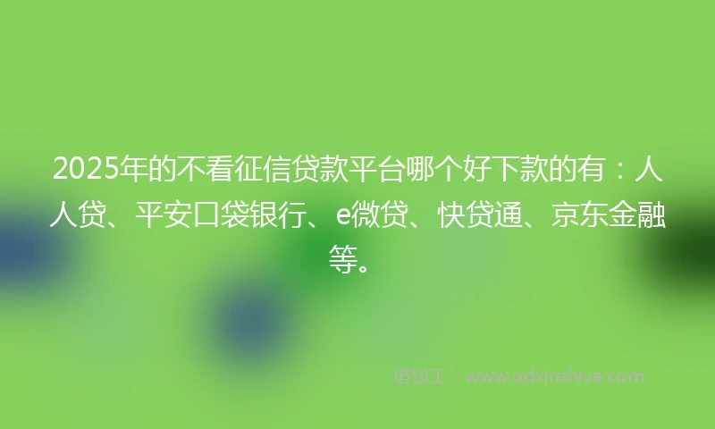 2025年的不看征信贷款平台哪个好下款的有:人人贷、平安口袋银行、e微贷、快贷通、京东金融等。