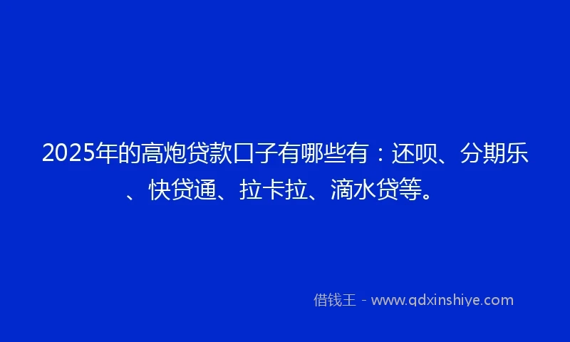 2025年的高炮贷款口子有哪些有：还呗、分期乐、快贷通、拉卡拉、滴水贷等。