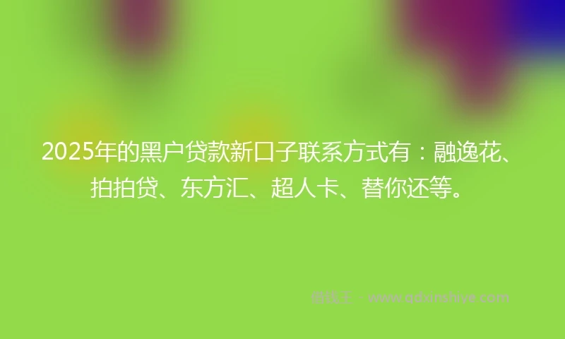 2025年的黑户贷款新口子联系方式有：融逸花、拍拍贷、东方汇、超人卡、替你还等。