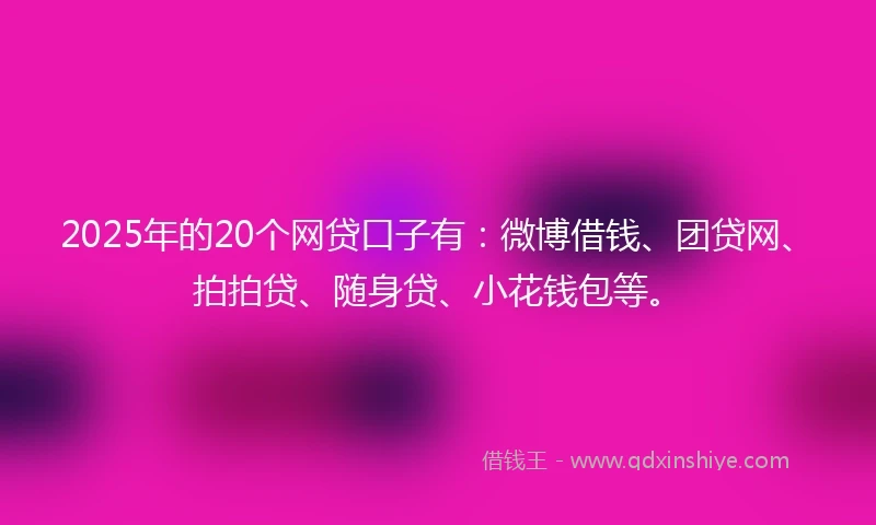 2025年的20个网贷口子有：微博借钱、团贷网、拍拍贷、随身贷、小花钱包等。
