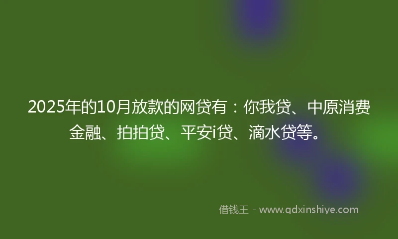 2025年的10月放款的网贷有：你我贷、中原消费金融、拍拍贷、平安i贷、滴水贷等。