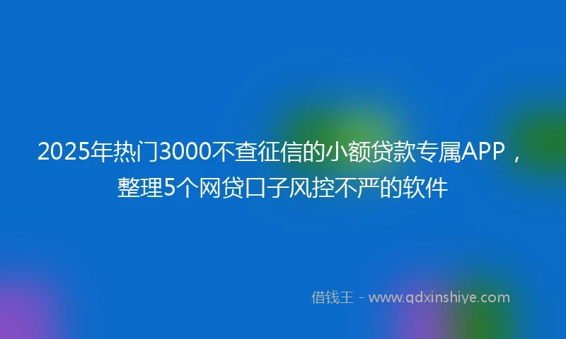 2025年热门3000不查征信的小额贷款专属APP，整理5个网贷口子风控不严的软件
