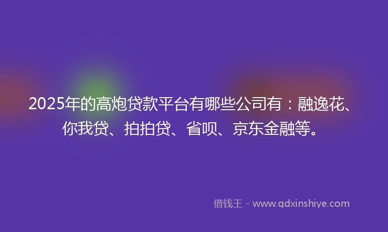 2025年的高炮贷款平台有哪些公司有：融逸花、你我贷、拍拍贷、省呗、京东金融等。