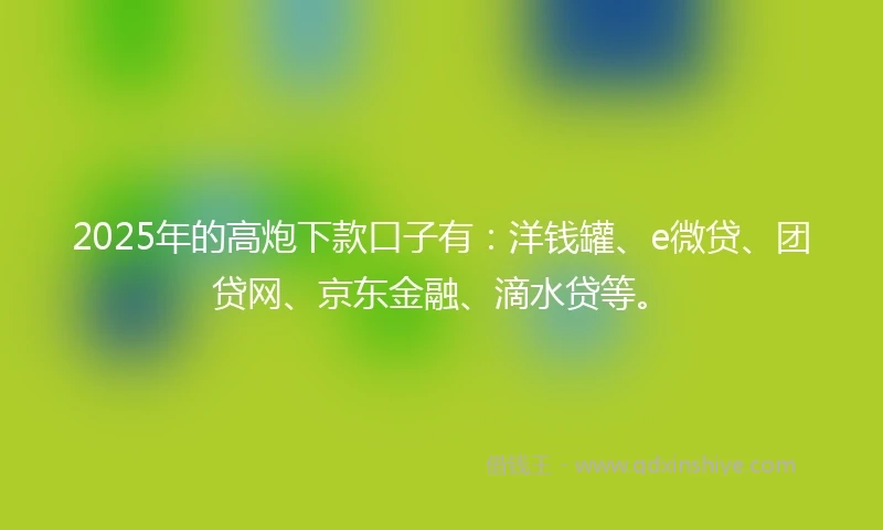 2025年的高炮下款口子有：洋钱罐、e微贷、团贷网、京东金融、滴水贷等。