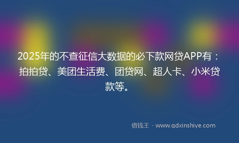 2025年的不查征信大数据的必下款网贷APP有：拍拍贷、美团生活费、团贷网、超人卡、小米贷款等。