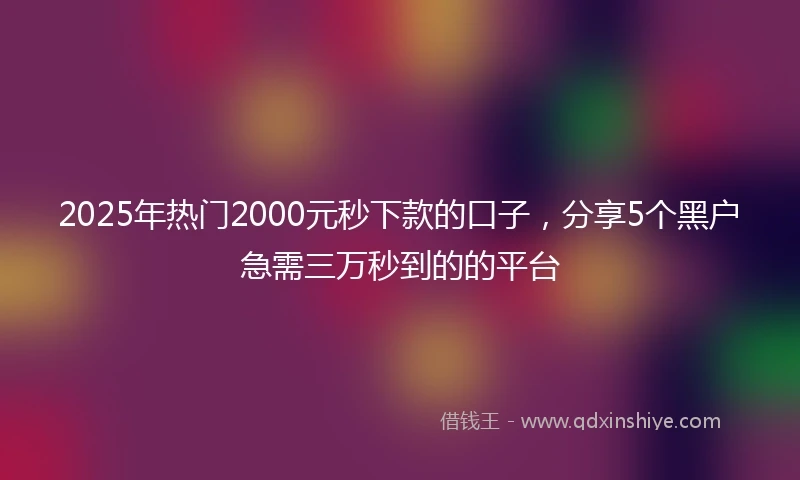 2025年热门2000元秒下款的口子，分享5个黑户急需三万秒到的的平台