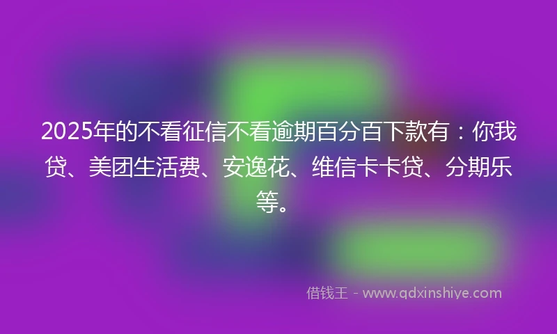 2025年的不看征信不看逾期百分百下款有:你我贷、美团生活费、安逸花、维信卡卡贷、分期乐等。