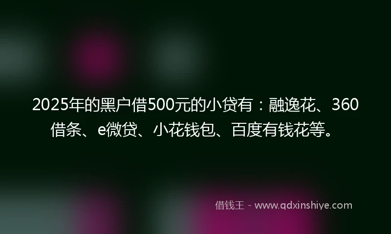 2025年的黑户借500元的小贷有：融逸花、360借条、e微贷、小花钱包、百度有钱花等。