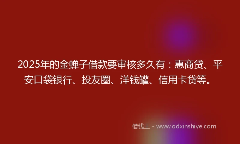 2025年的金蝉子借款要审核多久有：惠商贷、平安口袋银行、投友圈、洋钱罐、信用卡贷等。