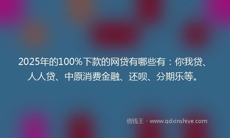 2025年的100%下款的网贷有哪些有：你我贷、人人贷、中原消费金融、还呗、分期乐等。