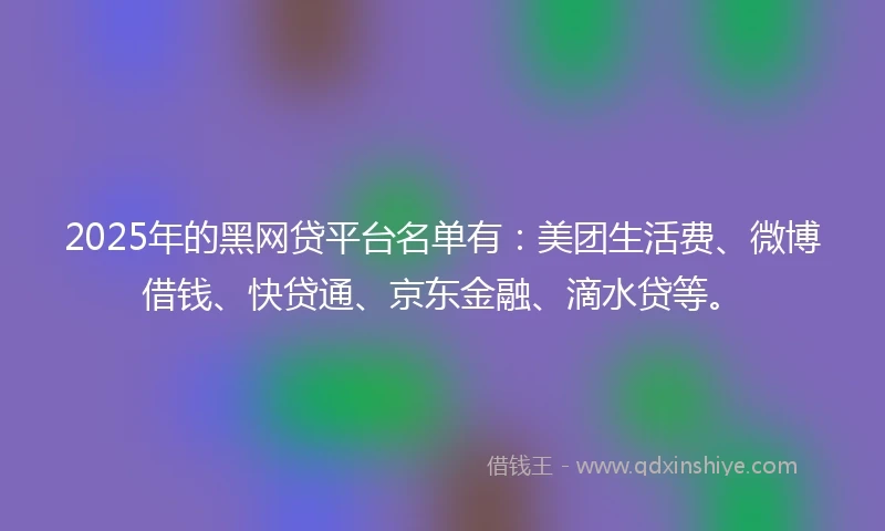 2025年的黑网贷平台名单有：美团生活费、微博借钱、快贷通、京东金融、滴水贷等。