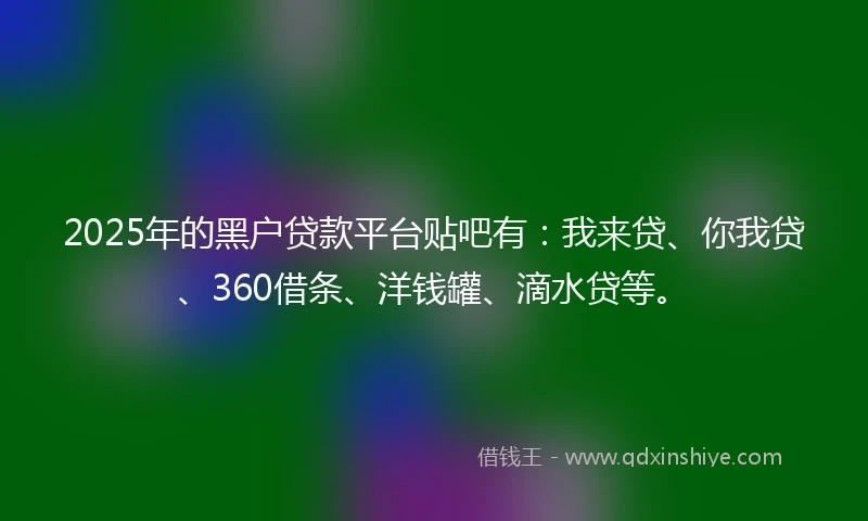 2025年的黑户贷款平台贴吧有：我来贷、你我贷、360借条、洋钱罐、滴水贷等。
