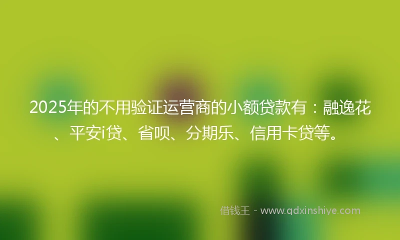 2025年的不用验证运营商的小额贷款有：融逸花、平安i贷、省呗、分期乐、信用卡贷等。