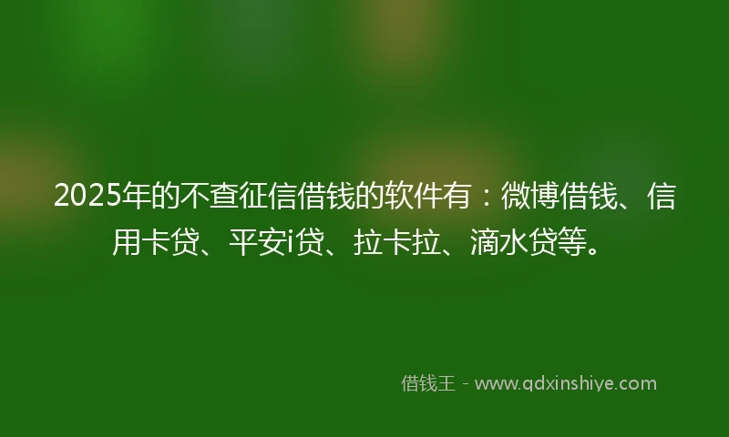 2025年的不查征信借钱的软件有：微博借钱、信用卡贷、平安i贷、拉卡拉、滴水贷等。