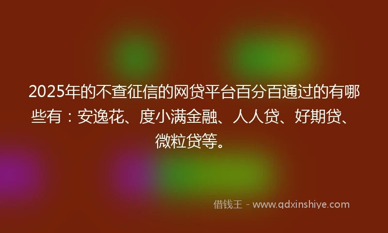 2025年的不查征信的网贷平台百分百通过的有哪些有：安逸花、度小满金融、人人贷、好期贷、微粒贷等。
