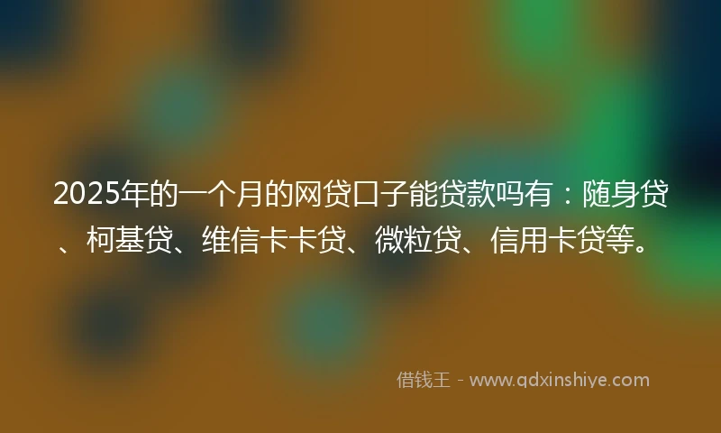 2025年的一个月的网贷口子能贷款吗有：随身贷、柯基贷、维信卡卡贷、微粒贷、信用卡贷等。