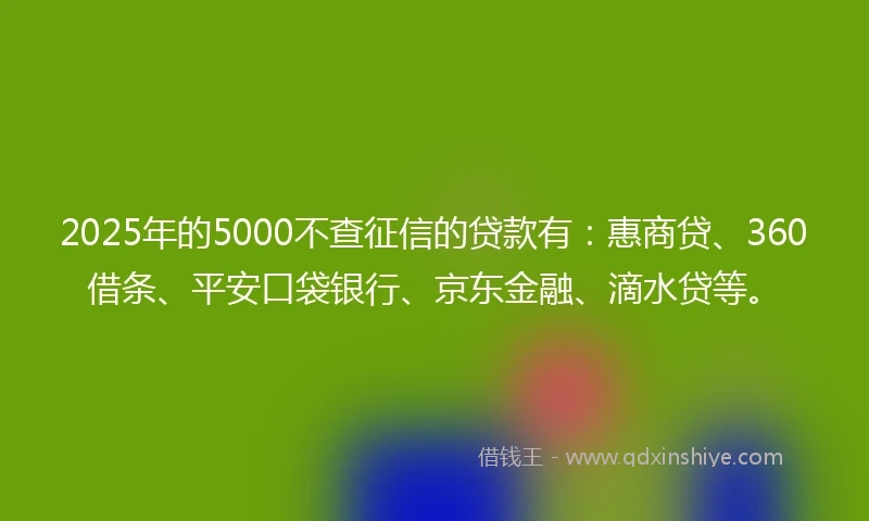 2025年的5000不查征信的贷款有：惠商贷、360借条、平安口袋银行、京东金融、滴水贷等。
